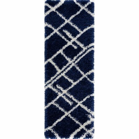 WALL-TO-WALL 2 x 8 ft. Allison Navy Shag Runner Rug WA2607208